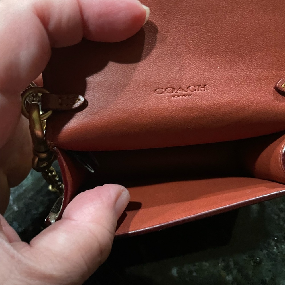 NWOT with a box Coach Brown Leather Mini Bag with original Coach gold chain. - Picture 9 of 14